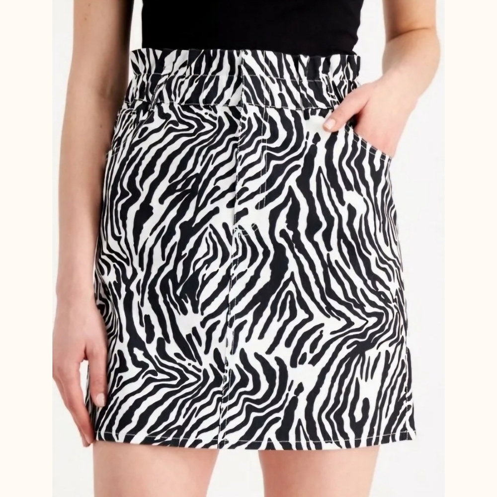 Women's zebra print black white mini skirt paperbag style